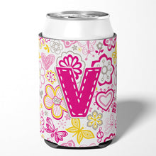 Load image into Gallery viewer, Letter V Flowers and Butterflies Pink Can or Bottle Hugger CJ2005-VCC
