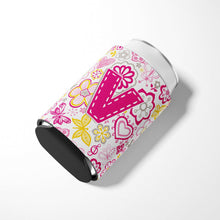 Load image into Gallery viewer, Letter V Flowers and Butterflies Pink Can or Bottle Hugger CJ2005-VCC
