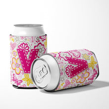 Load image into Gallery viewer, Letter V Flowers and Butterflies Pink Can or Bottle Hugger CJ2005-VCC