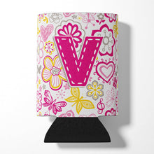 Load image into Gallery viewer, Letter V Flowers and Butterflies Pink Can or Bottle Hugger CJ2005-VCC