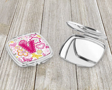 Load image into Gallery viewer, Letter V Flowers and Butterflies Pink Compact Mirror – Stylish Purse Mirror with Artistic Covers CJ2005-VSCM