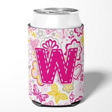 Load image into Gallery viewer, Letter W Flowers and Butterflies Pink Can or Bottle Hugger CJ2005-WCC