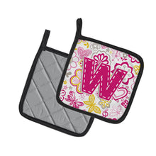 Load image into Gallery viewer, Letter W Flowers and Butterflies Pink Pot Holders - Set of 2 - Heat-Resistant Kitchen Essentials CJ2005-WPTHD