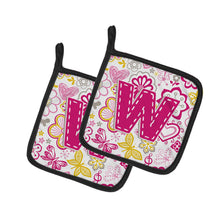 Load image into Gallery viewer, Letter W Flowers and Butterflies Pink Pot Holders - Set of 2 - Heat-Resistant Kitchen Essentials CJ2005-WPTHD