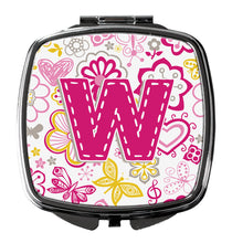 Load image into Gallery viewer, Letter W Flowers and Butterflies Pink Compact Mirror – Stylish Purse Mirror with Artistic Covers CJ2005-WSCM