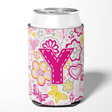 Load image into Gallery viewer, Letter Y Flowers and Butterflies Pink Can or Bottle Hugger CJ2005-YCC