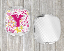 Load image into Gallery viewer, Letter Y Flowers and Butterflies Pink Compact Mirror – Stylish Purse Mirror with Artistic Covers CJ2005-YSCM