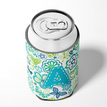 Load image into Gallery viewer, Letter A Flowers and Butterflies Teal Blue Can or Bottle Hugger CJ2006-ACC