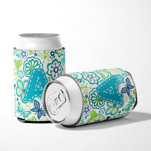 Load image into Gallery viewer, Letter A Flowers and Butterflies Teal Blue Can or Bottle Hugger CJ2006-ACC