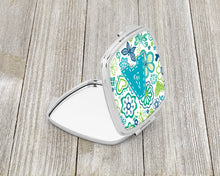 Load image into Gallery viewer, Letter A Flowers and Butterflies Teal Blue Compact Mirror – Stylish Purse Mirror with Artistic Covers CJ2006-ASCM