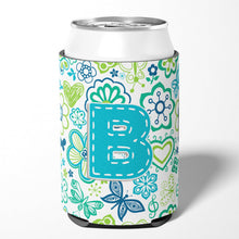 Load image into Gallery viewer, Letter B Flowers and Butterflies Teal Blue Can or Bottle Hugger CJ2006-BCC