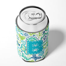 Load image into Gallery viewer, Letter B Flowers and Butterflies Teal Blue Can or Bottle Hugger CJ2006-BCC