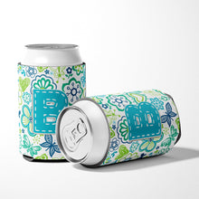 Load image into Gallery viewer, Letter B Flowers and Butterflies Teal Blue Can or Bottle Hugger CJ2006-BCC