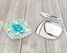 Load image into Gallery viewer, Letter B Flowers and Butterflies Teal Blue Compact Mirror – Stylish Purse Mirror with Artistic Covers CJ2006-BSCM