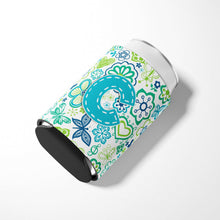 Load image into Gallery viewer, Letter C Flowers and Butterflies Teal Blue Can or Bottle Hugger CJ2006-CCC