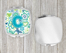 Load image into Gallery viewer, Letter C Flowers and Butterflies Teal Blue Compact Mirror – Stylish Purse Mirror with Artistic Covers CJ2006-CSCM