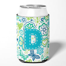 Load image into Gallery viewer, Letter D Flowers and Butterflies Teal Blue Can or Bottle Hugger CJ2006-DCC