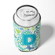 Load image into Gallery viewer, Letter D Flowers and Butterflies Teal Blue Can or Bottle Hugger CJ2006-DCC
