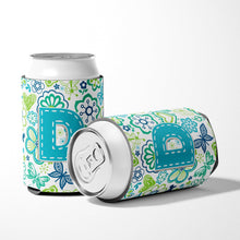 Load image into Gallery viewer, Letter D Flowers and Butterflies Teal Blue Can or Bottle Hugger CJ2006-DCC