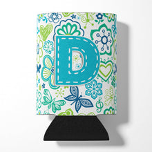 Load image into Gallery viewer, Letter D Flowers and Butterflies Teal Blue Can or Bottle Hugger CJ2006-DCC