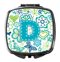 Load image into Gallery viewer, Letter D Flowers and Butterflies Teal Blue Compact Mirror – Stylish Purse Mirror with Artistic Covers CJ2006-DSCM