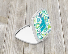 Load image into Gallery viewer, Letter F Flowers and Butterflies Teal Blue Compact Mirror – Stylish Purse Mirror with Artistic Covers CJ2006-FSCM
