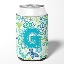 Load image into Gallery viewer, Letter G Flowers and Butterflies Teal Blue Can or Bottle Hugger CJ2006-GCC