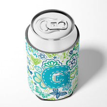 Load image into Gallery viewer, Letter G Flowers and Butterflies Teal Blue Can or Bottle Hugger CJ2006-GCC