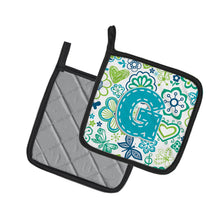 Load image into Gallery viewer, Letter G Flowers and Butterflies Teal Blue Pot Holders - Set of 2 - Heat-Resistant Kitchen Essentials CJ2006-GPTHD