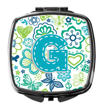 Load image into Gallery viewer, Letter G Flowers and Butterflies Teal Blue Compact Mirror – Stylish Purse Mirror with Artistic Covers CJ2006-GSCM