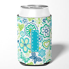 Load image into Gallery viewer, Letter I Flowers and Butterflies Teal Blue Can or Bottle Hugger CJ2006-ICC