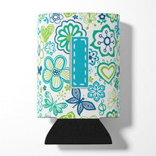 Load image into Gallery viewer, Letter I Flowers and Butterflies Teal Blue Can or Bottle Hugger CJ2006-ICC