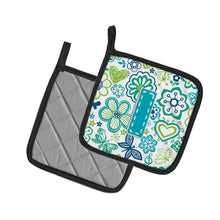 Load image into Gallery viewer, Letter I Flowers and Butterflies Teal Blue Pot Holders - Set of 2 - Heat-Resistant Kitchen Essentials CJ2006-IPTHD