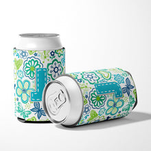 Load image into Gallery viewer, Letter J Flowers and Butterflies Teal Blue Can or Bottle Hugger CJ2006-JCC