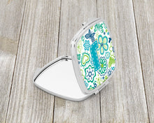Load image into Gallery viewer, Letter J Flowers and Butterflies Teal Blue Compact Mirror – Stylish Purse Mirror with Artistic Covers CJ2006-JSCM