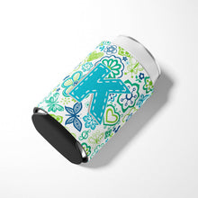 Load image into Gallery viewer, Letter K Flowers and Butterflies Teal Blue Can or Bottle Hugger CJ2006-KCC