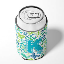 Load image into Gallery viewer, Letter K Flowers and Butterflies Teal Blue Can or Bottle Hugger CJ2006-KCC