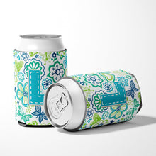 Load image into Gallery viewer, Letter L Flowers and Butterflies Teal Blue Can or Bottle Hugger CJ2006-LCC