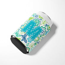 Load image into Gallery viewer, Letter M Flowers and Butterflies Teal Blue Can or Bottle Hugger CJ2006-MCC