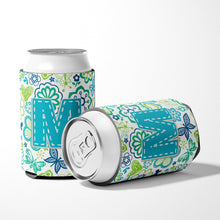Load image into Gallery viewer, Letter M Flowers and Butterflies Teal Blue Can or Bottle Hugger CJ2006-MCC