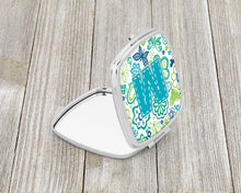 Load image into Gallery viewer, Letter M Flowers and Butterflies Teal Blue Compact Mirror – Stylish Purse Mirror with Artistic Covers CJ2006-MSCM