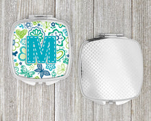 Load image into Gallery viewer, Letter M Flowers and Butterflies Teal Blue Compact Mirror – Stylish Purse Mirror with Artistic Covers CJ2006-MSCM