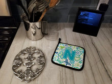 Load image into Gallery viewer, Letter N Flowers and Butterflies Teal Blue Pot Holders - Set of 2 - Heat-Resistant Kitchen Essentials CJ2006-NPTHD