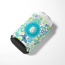 Load image into Gallery viewer, Letter O Flowers and Butterflies Teal Blue Can or Bottle Hugger CJ2006-OCC