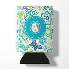 Load image into Gallery viewer, Letter O Flowers and Butterflies Teal Blue Can or Bottle Hugger CJ2006-OCC