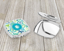 Load image into Gallery viewer, Letter O Flowers and Butterflies Teal Blue Compact Mirror – Stylish Purse Mirror with Artistic Covers CJ2006-OSCM