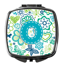 Load image into Gallery viewer, Letter O Flowers and Butterflies Teal Blue Compact Mirror – Stylish Purse Mirror with Artistic Covers CJ2006-OSCM
