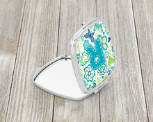 Load image into Gallery viewer, Letter R Flowers and Butterflies Teal Blue Compact Mirror – Stylish Purse Mirror with Artistic Covers CJ2006-RSCM