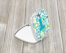 Load image into Gallery viewer, Letter T Flowers and Butterflies Teal Blue Compact Mirror – Stylish Purse Mirror with Artistic Covers CJ2006-TSCM