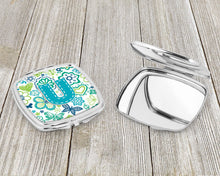 Load image into Gallery viewer, Letter U Flowers and Butterflies Teal Blue Compact Mirror – Stylish Purse Mirror with Artistic Covers CJ2006-USCM